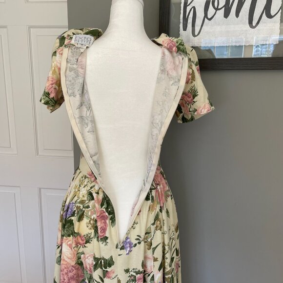 VTG 90s Expo Petite Floral Midi Dress Cottagecore Garden Tea Party Sz 6P - Picture 5 of 16